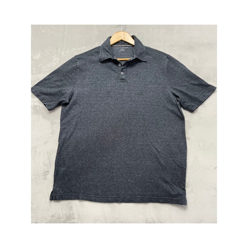 Age of Wisdom Polo Shirt Mens Large L Blue Micro Stripe Short Sleeve Casual EX